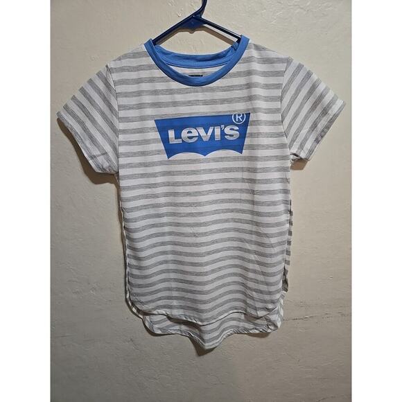 Levis Girls Tee Shirt Size L Tulip Hem Top Stripe - Picture 1 of 11